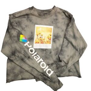 Polaroid Women's‎ Cropped Crew Neck Sweater Size M Tie Dye Olive Green Floral